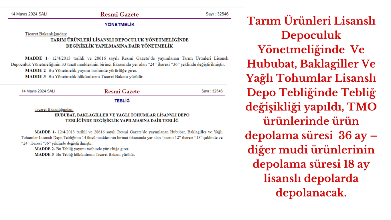 Lisanslı Depolarda Ürün Depolama Süreleri Değişti